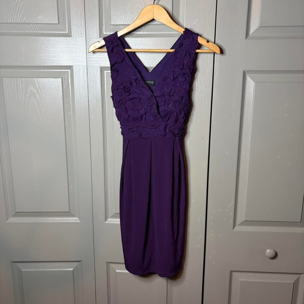 Enfocus Petite Purple Floral Rosette Tie Back Midi Dress Womens Size 8P Y2K
